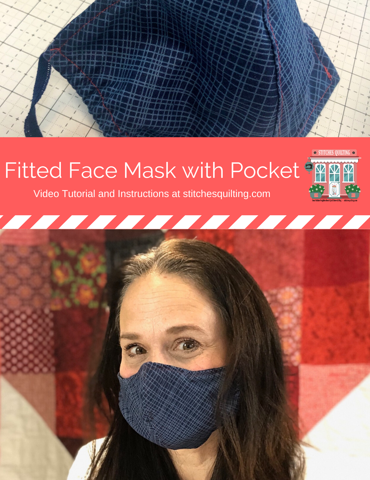 Fitted Face Mask With Pocket Stitches Quilting