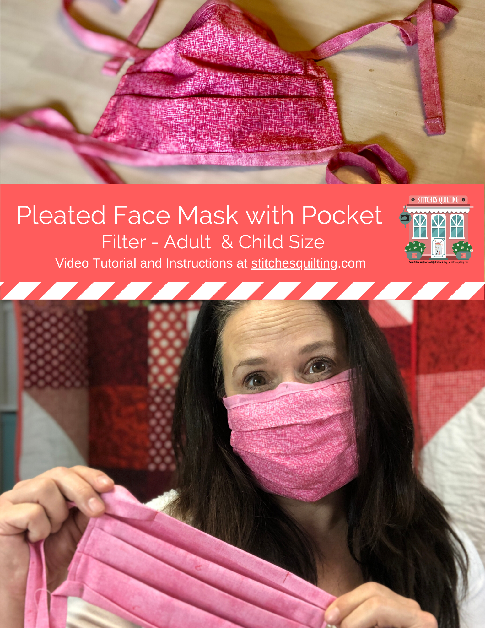 Easy Pleated Face Mask Free Pattern And Tutorial Stitches Quilting